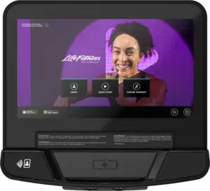 Close-up of the Life Fitness Atmos SE4 touchscreen console